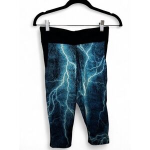 BlackMilk Blue Lightning Storm Graphic Print Cropped Leggings Capris Womens S